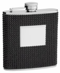 Hip Flask Holding 6 oz - Beaded Rhinestone Design - Pocket Size, Stainless Steel, Rustproof, Screw-On Cap