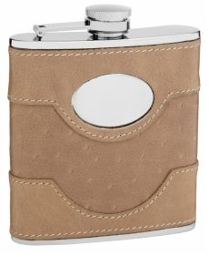 Suede Leather Hip Flask Holding 6 oz - Pocket Size, Stainless Steel, Rustproof, Screw-On Cap - Perfect for Engraving