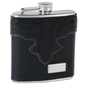 6 Oz. Genuine Black Leather Hip Flask Holders