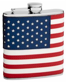 Hip Flask Holding 6 oz - The Patriot American Flag Design - Pocket Size, Stainless Steel, Rustproof, Screw-On Cap - Red, Blue and White Finish