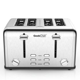 Toaster 4 Slice, Geek Chef Stainless Steel Extra-Wide Slot Toaster