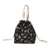 Japanese Style Cute Lunch Box Bento Bag Navy Blue Gold Flowers Drawstring Canvas Lunch Bag Large Capacity Lunch Tote Bag