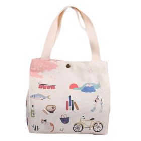 Canvas Lunch Box Bento Bag Portable Button Large Capacity Lunch Tote Bag