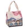 Cute Cats Sakura Canvas Lunch Box Bento Bag Portable Button Large Capacity Lunch Tote Bag