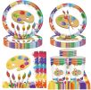 Art Painting Paper Plates Serves 20 Guests Baby Showers Birthday Party Supplies Set Disposable Party Tableware for Kids Dinner Plates, Napkins, Cup 92