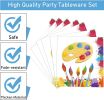 Art Painting Paper Plates Serves 20 Guests Baby Showers Birthday Party Supplies Set Disposable Party Tableware for Kids Dinner Plates, Napkins, Cup 92