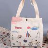 Canvas Lunch Box Bento Bag Portable Button Large Capacity Lunch Tote Bag