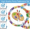 Art Painting Paper Plates Serves 20 Guests Baby Showers Birthday Party Supplies Set Disposable Party Tableware for Kids Dinner Plates, Napkins, Cup 92