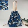 Japanese Style Cute Lunch Box Bento Bag Blue Sea Wave Drawstring Canvas Lunch Bag Large Capacity Lunch Tote Bag