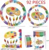 Art Painting Paper Plates Serves 20 Guests Baby Showers Birthday Party Supplies Set Disposable Party Tableware for Kids Dinner Plates, Napkins, Cup 92