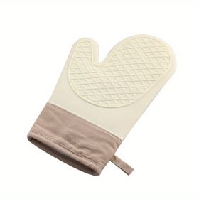 1pc Anti-scalding Gloves Heat Insulation Thickened Silicone Kitchen Oven Special Baking High Temperature Resistant Non-slip Heat-proof Microwave Oven (Color: 1pc-Milky White)