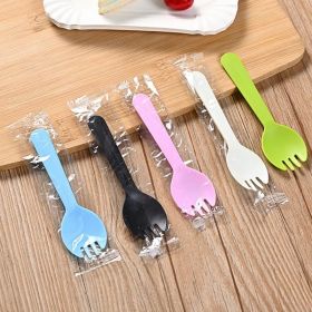 Plastic Forks and Spoons (Color: 100pcs Six Mixes)