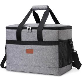 32L Soft Cooler Bag with Hard Liner Large Insulated Picnic Lunch Bag Box Cooling Bag for Camping BBQ Family Outdoor Activities (Color: gray)