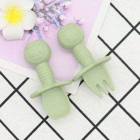 Baby Bear Pattern Complementary Food Training Lovely Silicone Spoon Fork Sets (Size/Age: Average Size (0-8Y), Color: Light Green)