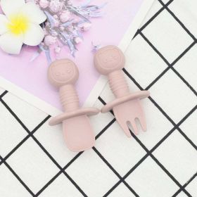 Baby Bear Pattern Complementary Food Training Lovely Silicone Spoon Fork Sets (Size/Age: Average Size (0-8Y), Color: Light Pink)