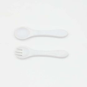 Baby Food Grade Complementary Food Training Silicone Spoon Fork Sets (Size/Age: Average Size (0-8Y), Color: White)