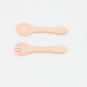 Baby Food Grade Complementary Food Training Silicone Spoon Fork Sets (Size/Age: Average Size (0-8Y), Color: Apricot)