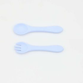 Baby Food Grade Complementary Food Training Silicone Spoon Fork Sets (Size/Age: Average Size (0-8Y), Color: Blue)