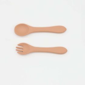 Baby Food Grade Complementary Food Training Silicone Spoon Fork Sets (Size/Age: Average Size (0-8Y), Color: ORANGE)