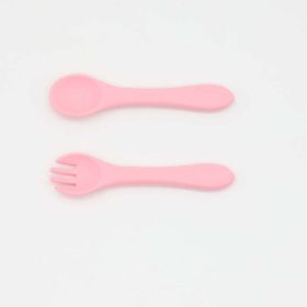 Baby Food Grade Complementary Food Training Silicone Spoon Fork Sets (Size/Age: Average Size (0-8Y), Color: Pink)