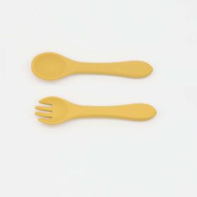 Baby Food Grade Complementary Food Training Silicone Spoon Fork Sets (Size/Age: Average Size (0-8Y), Color: Yellow)