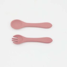 Baby Food Grade Complementary Food Training Silicone Spoon Fork Sets (Size/Age: Average Size (0-8Y), Color: Red)