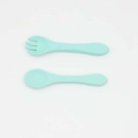 Baby Food Grade Complementary Food Training Silicone Spoon Fork Sets (Size/Age: Average Size (0-8Y), Color: Green)