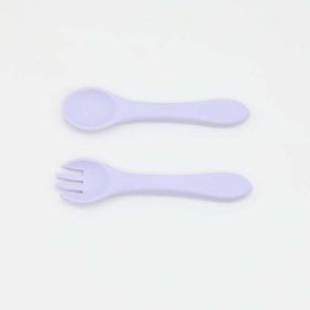 Baby Food Grade Complementary Food Training Silicone Spoon Fork Sets (Size/Age: Average Size (0-8Y), Color: Purple)