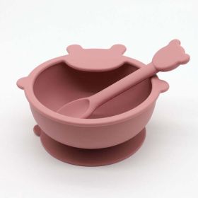 Baby Cartoon Bear Shape Complementary Food Training Silicone Bowl With Spoon Sets (Size/Age: Average Size (0-8Y), Color: Pink)