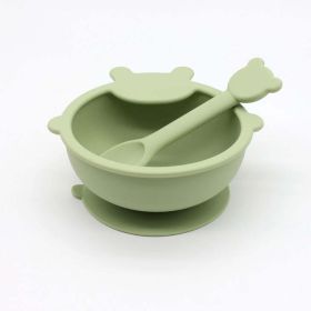 Baby Cartoon Bear Shape Complementary Food Training Silicone Bowl With Spoon Sets (Size/Age: Average Size (0-8Y), Color: Green)