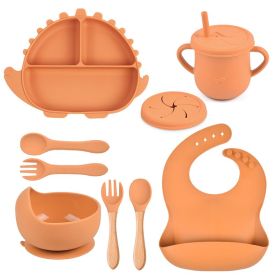 8-piece Children's Silicone Tableware Set Dinosaur Silicone Plate Bib Spoon Fork Cup Baby Silicone Plate (Option: Y25-F)