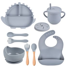 8-piece Children's Silicone Tableware Set Dinosaur Silicone Plate Bib Spoon Fork Cup Baby Silicone Plate (Option: Y18-F)